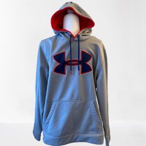 Under Armour Men's Gray Blue Red Logo Hoodie Large